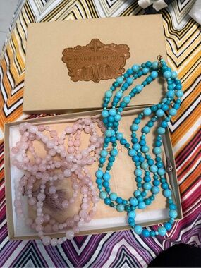 Jennifer Behr Pink Rose Quartz and Turquoise Beaded Necklace Set